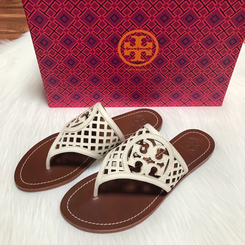 NIB Tory Burch Thatched Perforated Logo Thong